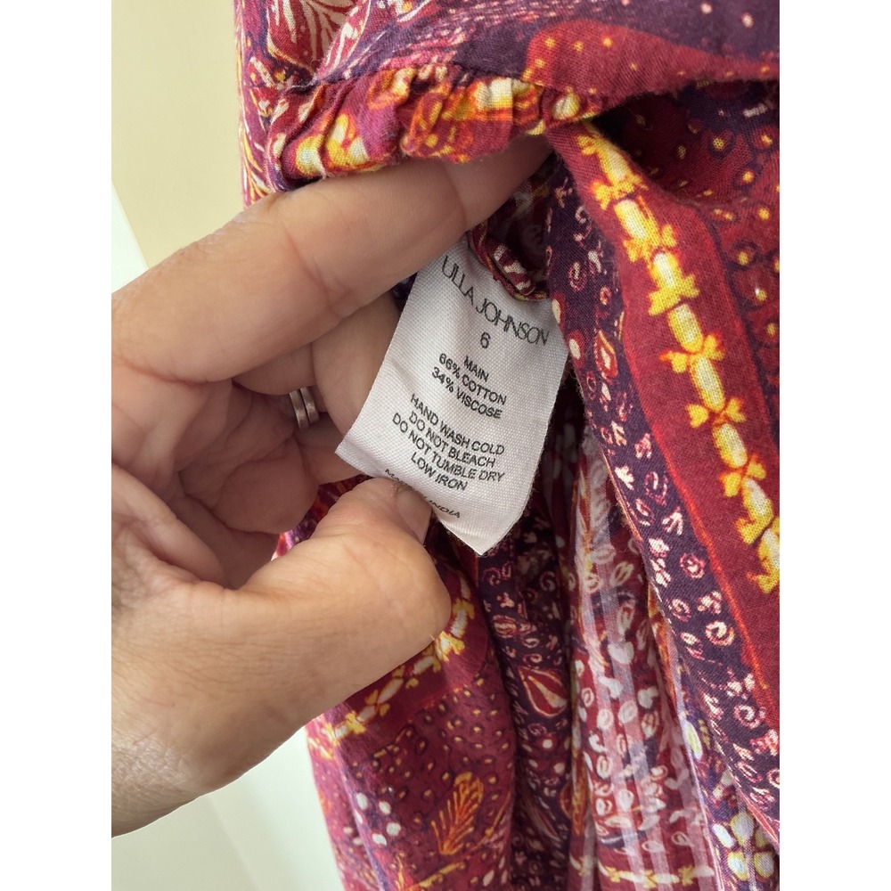 Ulla Johnson Mari Cotton Blend Red Burgandy Floral Trapeze Sleeveless Midi Dress - Picture 7 of 8
